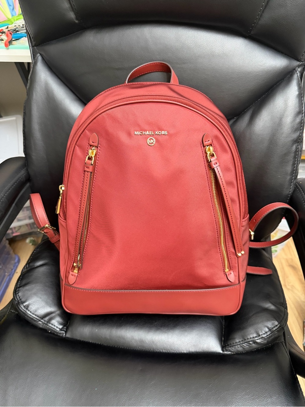 Michael Kors Red Fabric with Leather-Trim Backpack